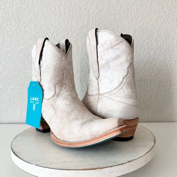 Lane Boots Shoes - NEW Lane EMMA JANE White Cowboy Boots Womens 10 Leather Western Snip Toe Short